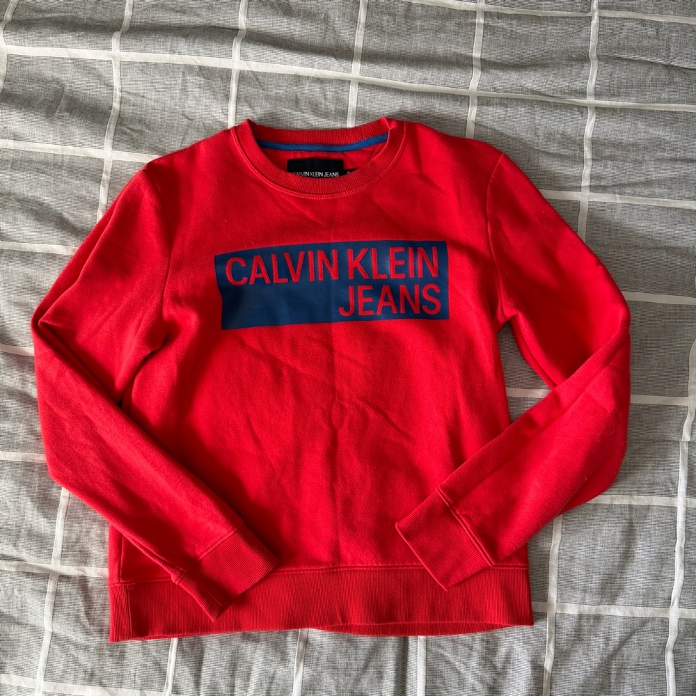 Calvin Klein Jeans Red Crewneck with Navy Logo